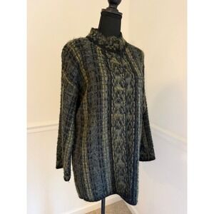 Vintage italian fuzzy Cardigan Sweater sz S Green BoHo Mohair Alpaca Blend